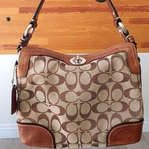 Vintage Coach Mini Canvas Leather Turnlock Shoulder Tote GUC